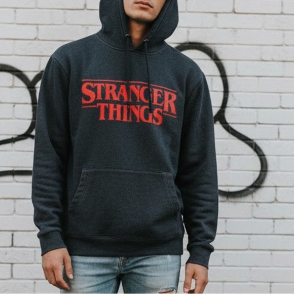 Stranger Things Netflix Hoodie Pullover Grey Red Logo Size M Y2K Merch - Picture 6 of 6